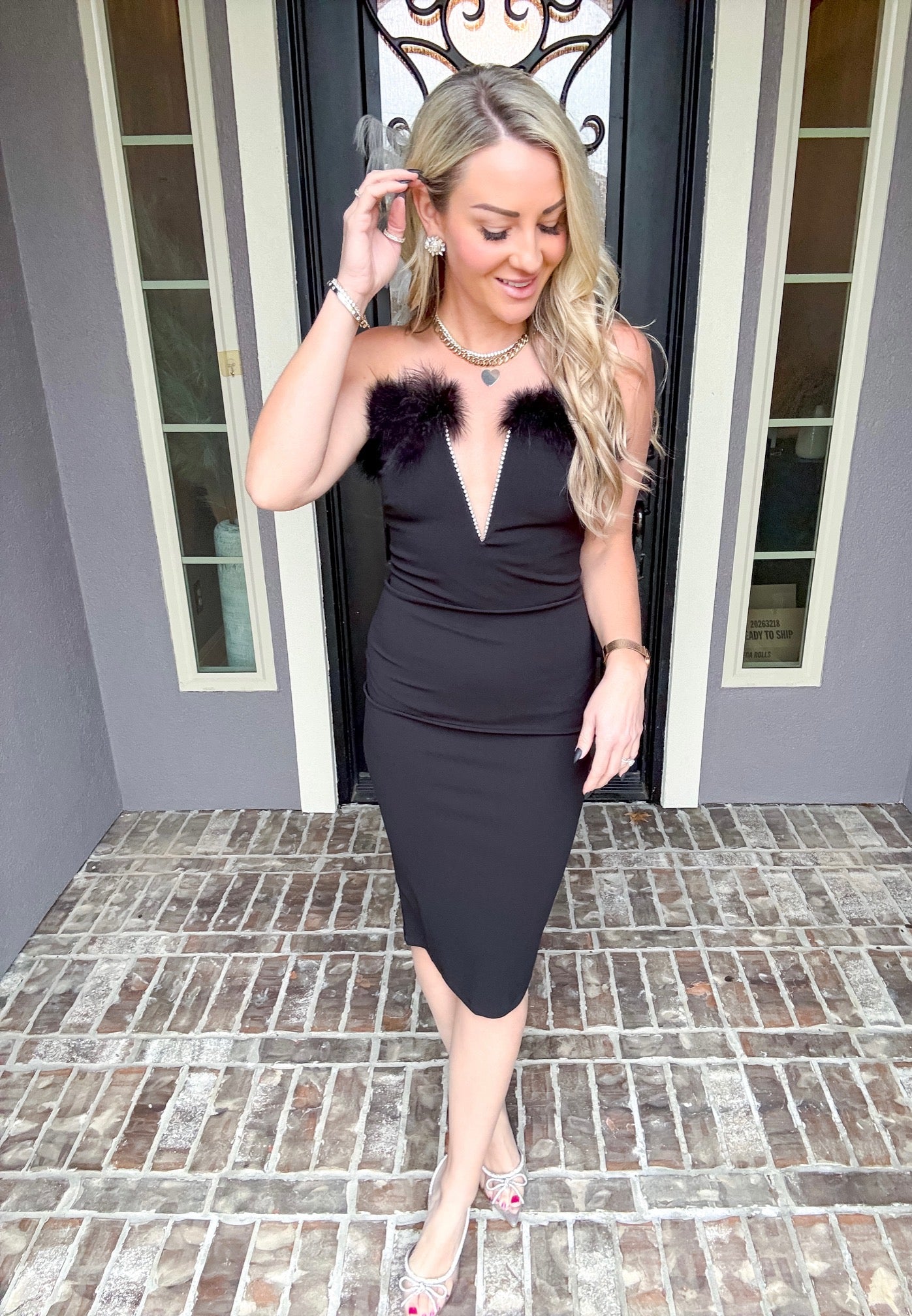 Love Awaits Fur Detail Dress