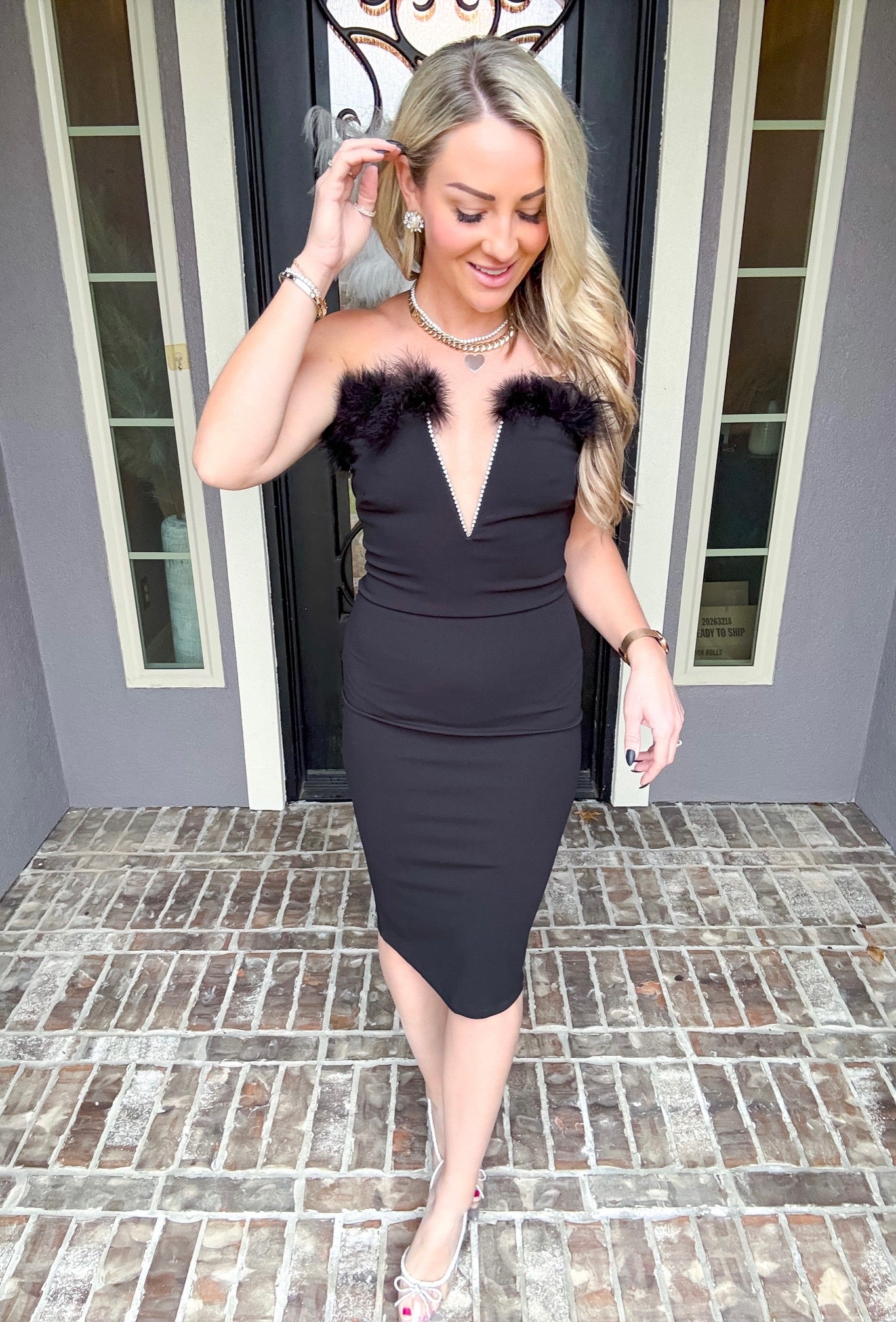Love Awaits Fur Detail Dress