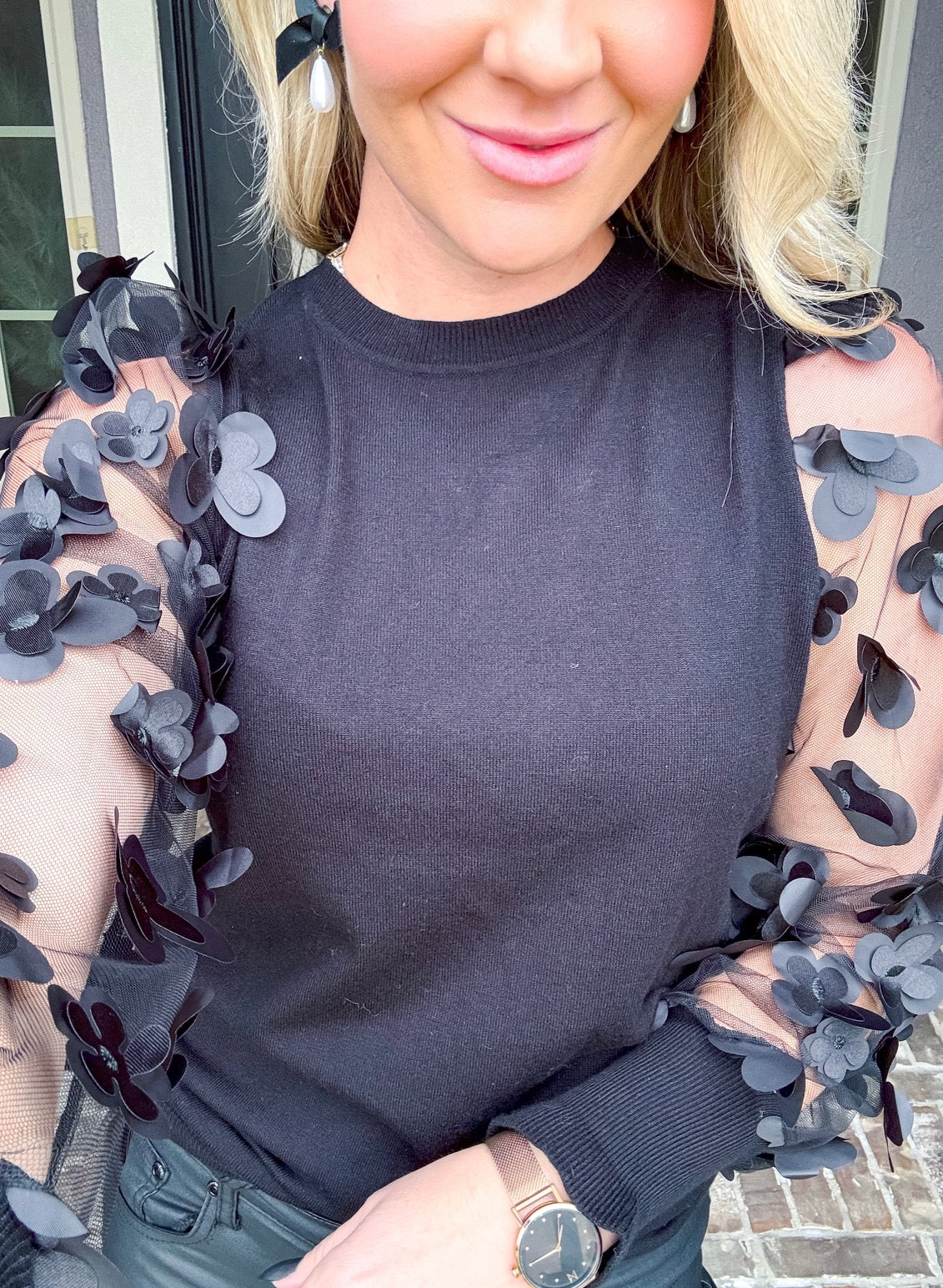 Sleek Elegance Flower Detail Blouse
