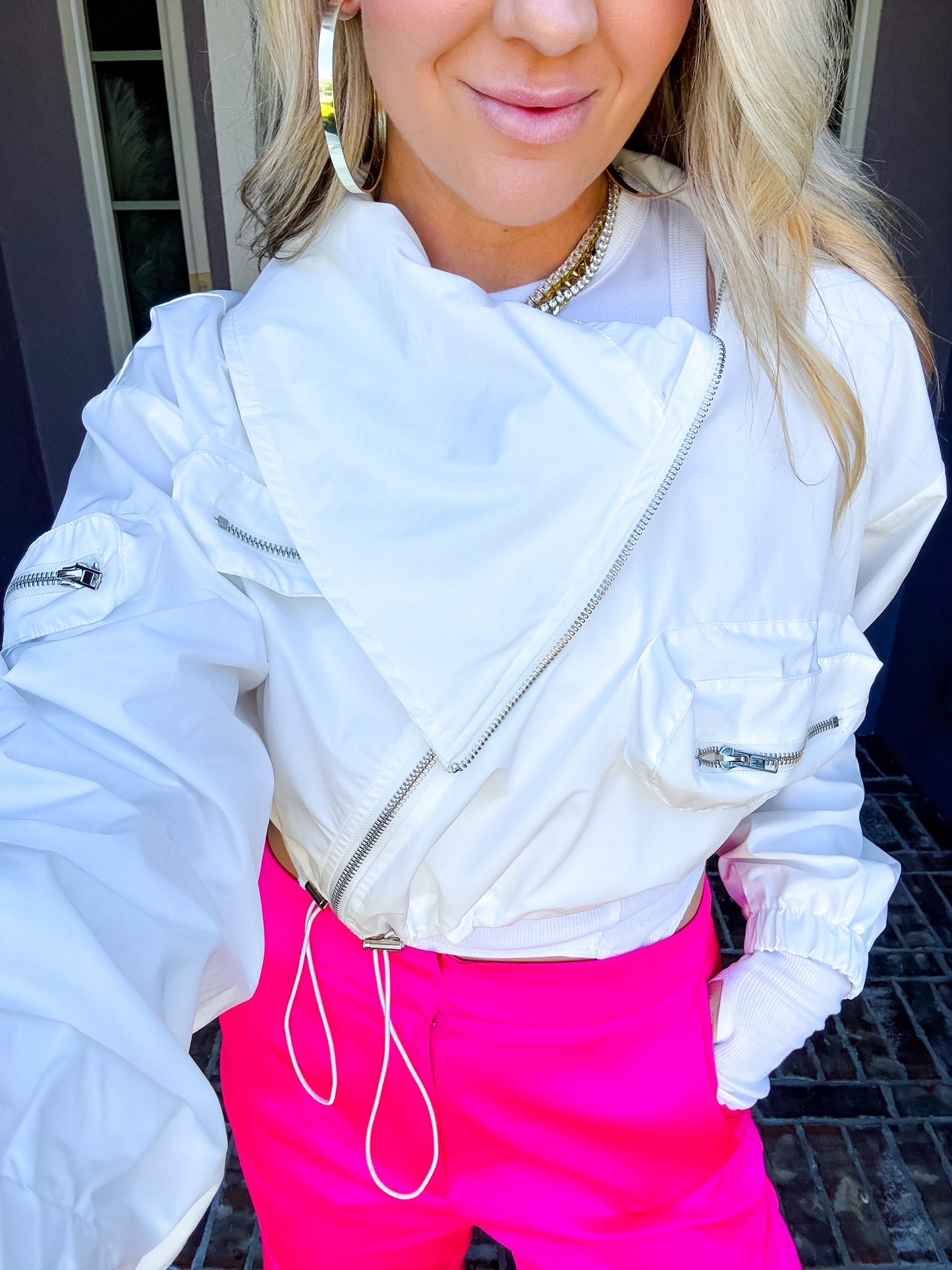Good Days Diagonal Zip Crop Jacket - White