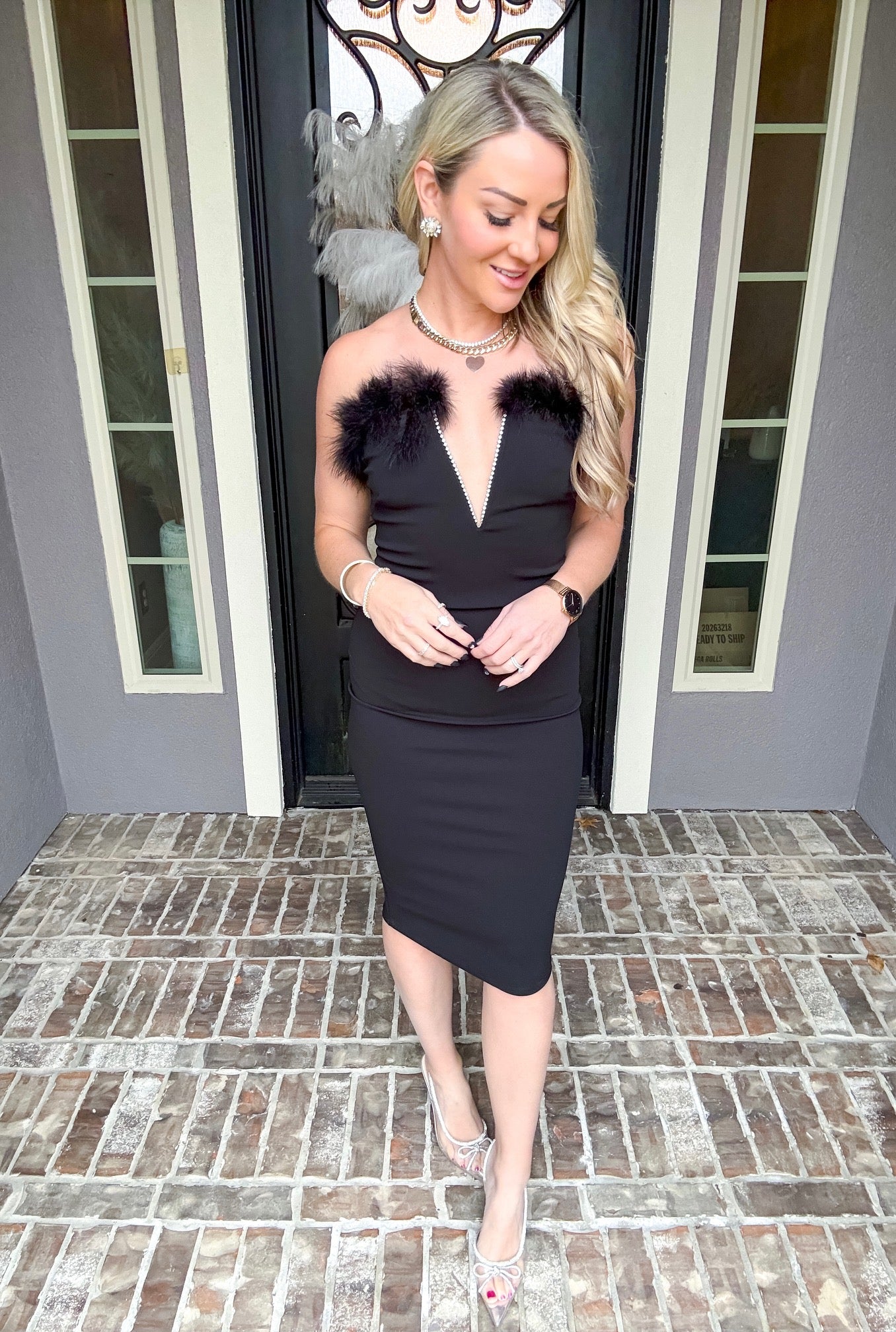 Love Awaits Fur Detail Dress