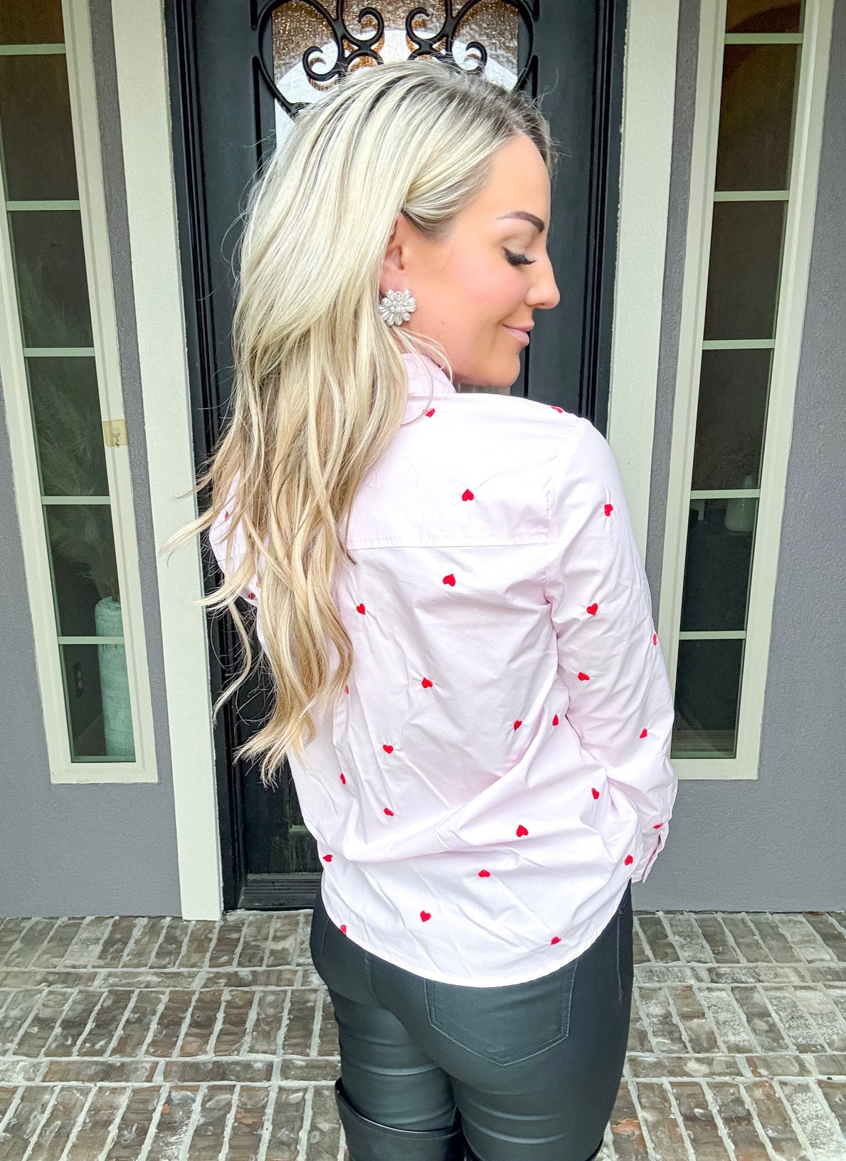 Sweet Romance Heart Button Up - Pink