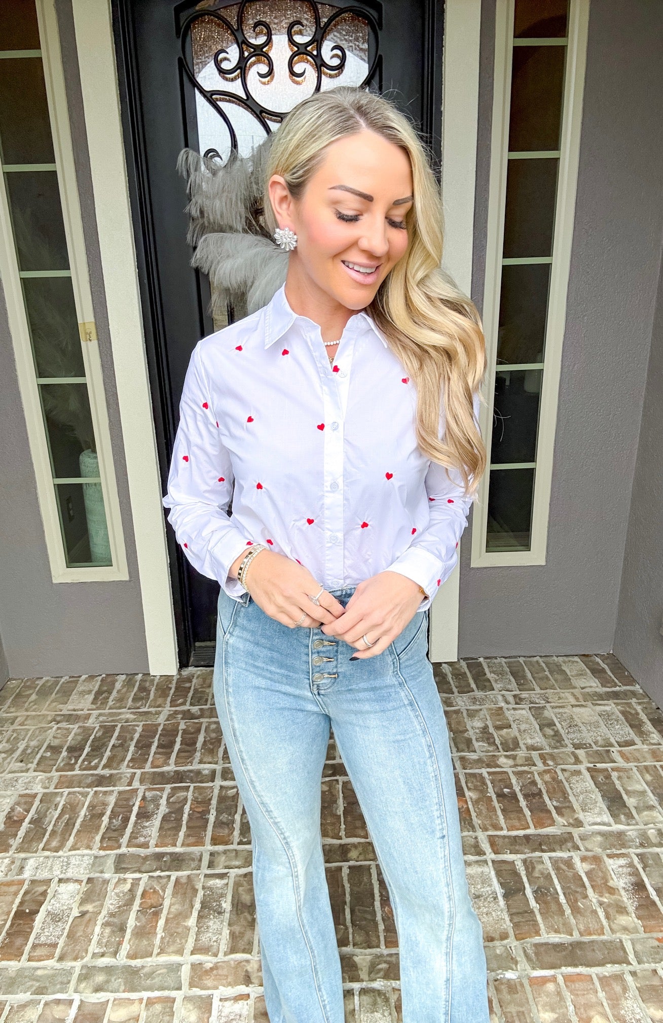 Sweet Romance Heart Button Up - White
