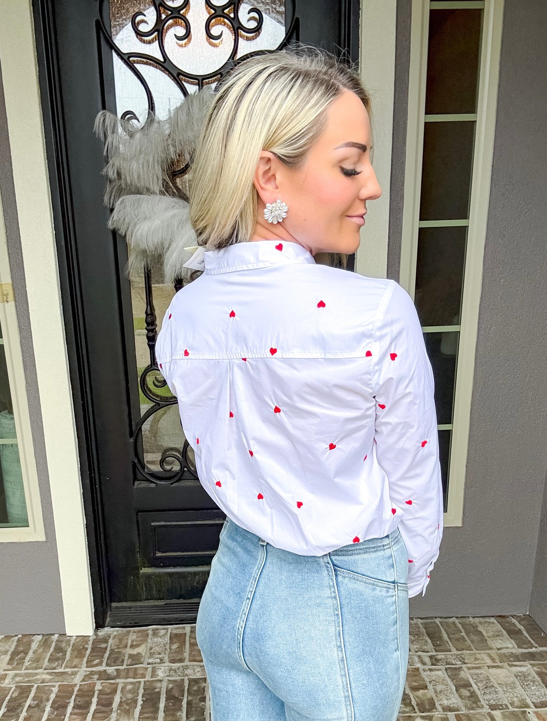 Sweet Romance Heart Button Up - White