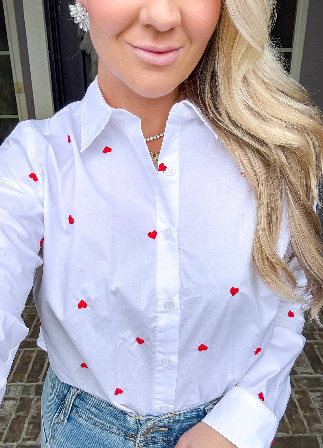 Sweet Romance Heart Button Up - White