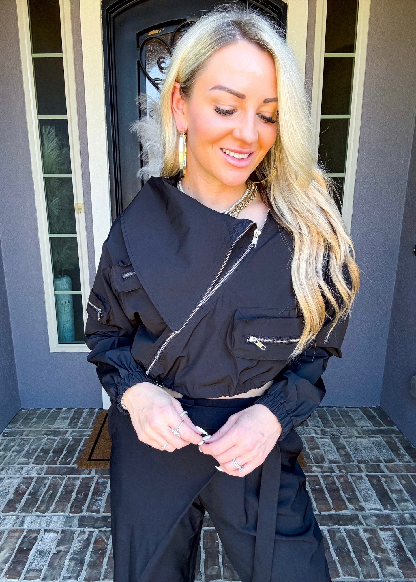 Good Days Diagonal Zip Crop Jacket - Black