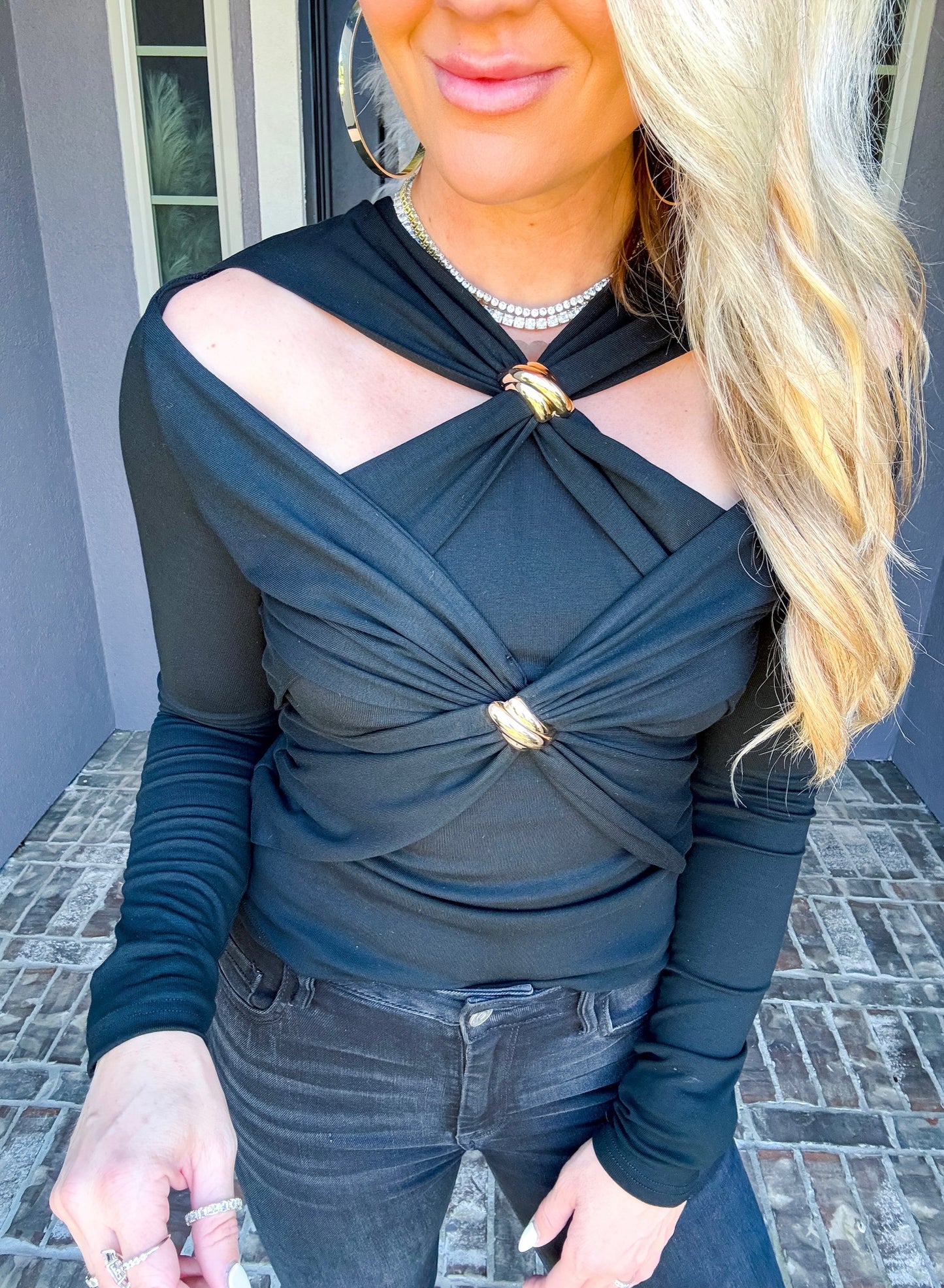 In Your Dreams Gold Detail Top - Black
