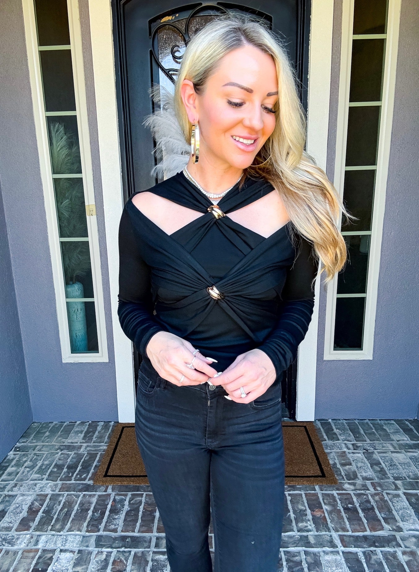 In Your Dreams Gold Detail Top - Black