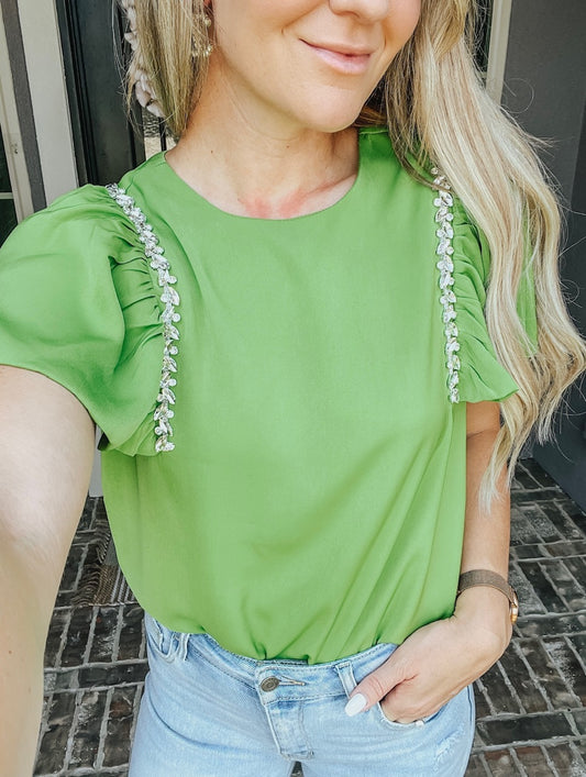 Green Bejeweled Top