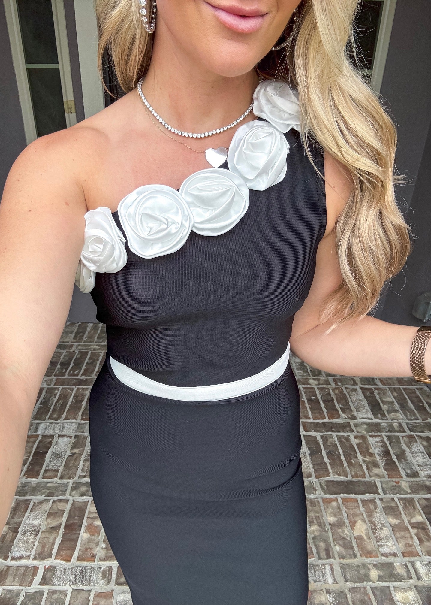 Sleek Elegance Rosette Dress