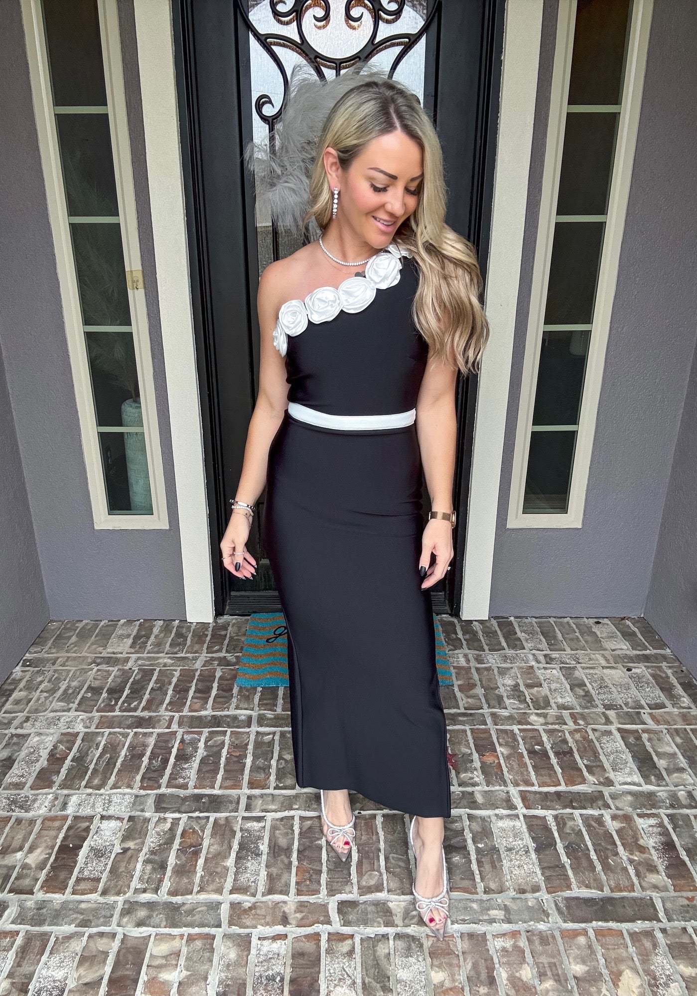 Sleek Elegance Rosette Dress