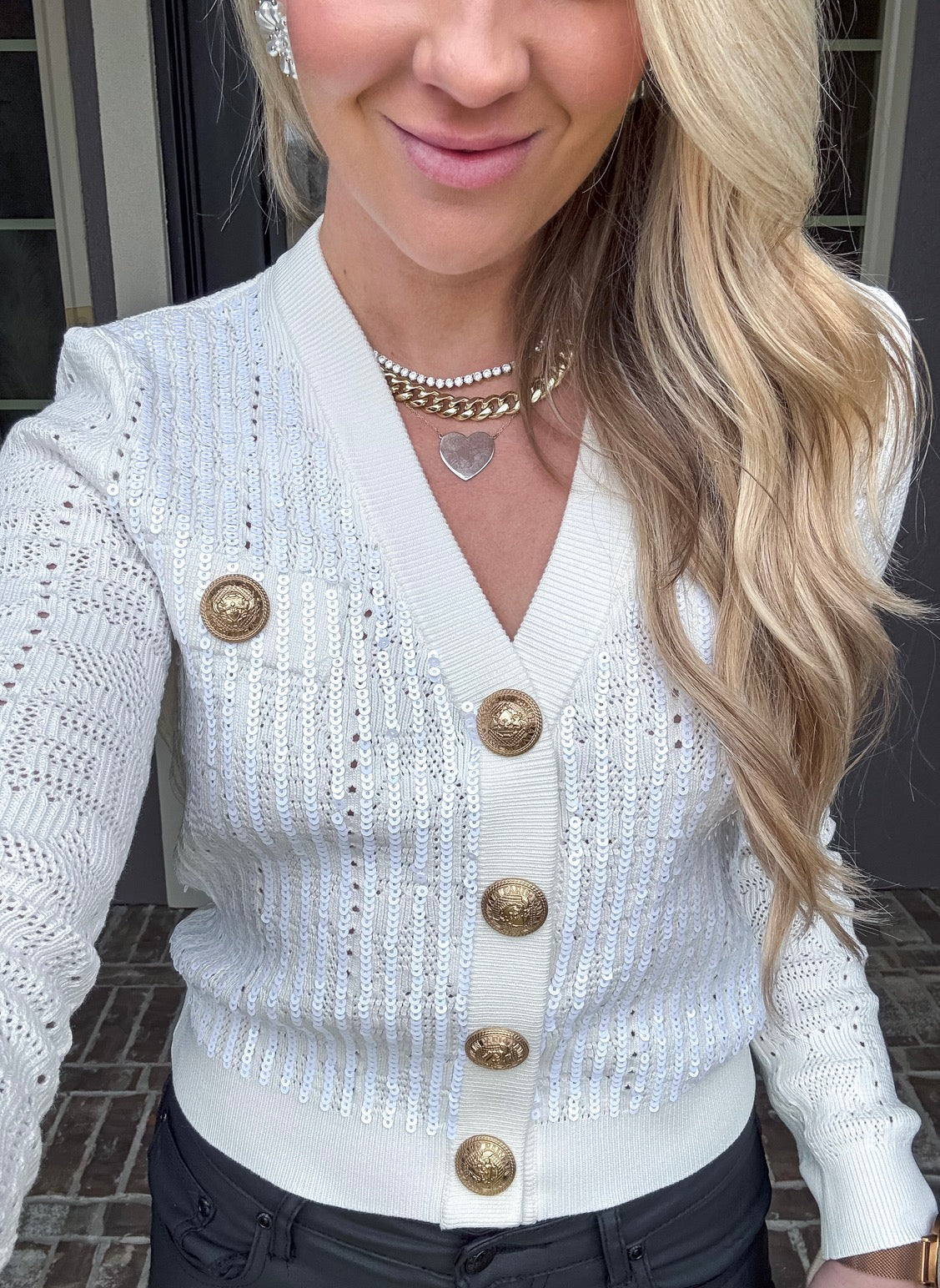 Hidden Gem Sequin Front Cardigan - White
