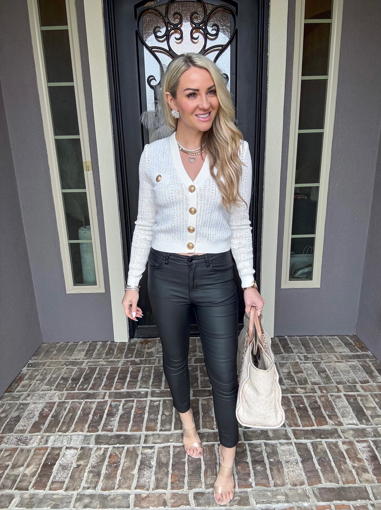 Hidden Gem Sequin Front Cardigan - White