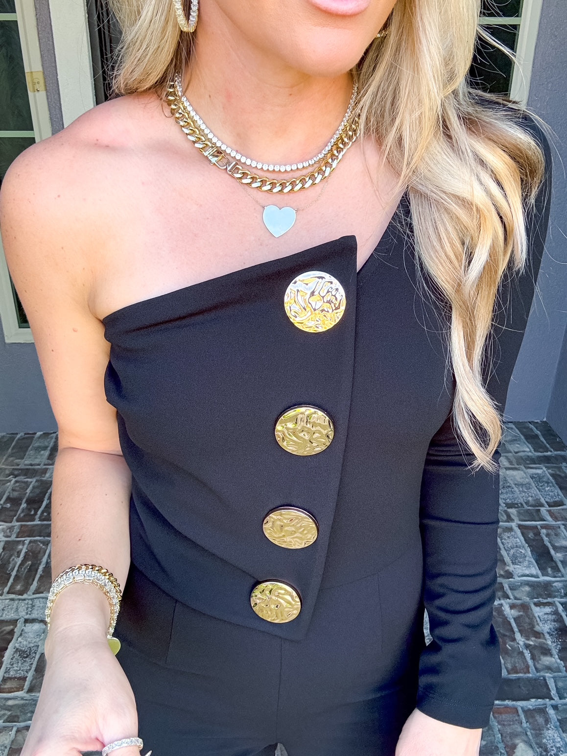 Midnight Kiss Gold Button Jumpsuit