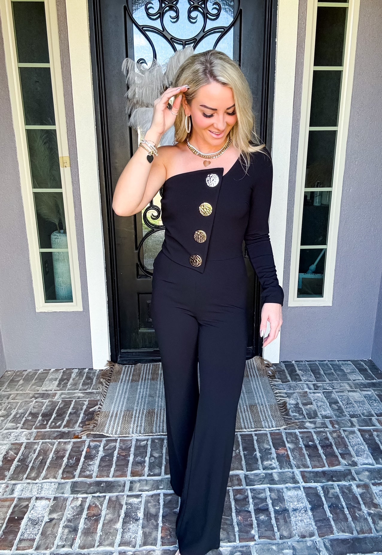 Midnight Kiss Gold Button Jumpsuit