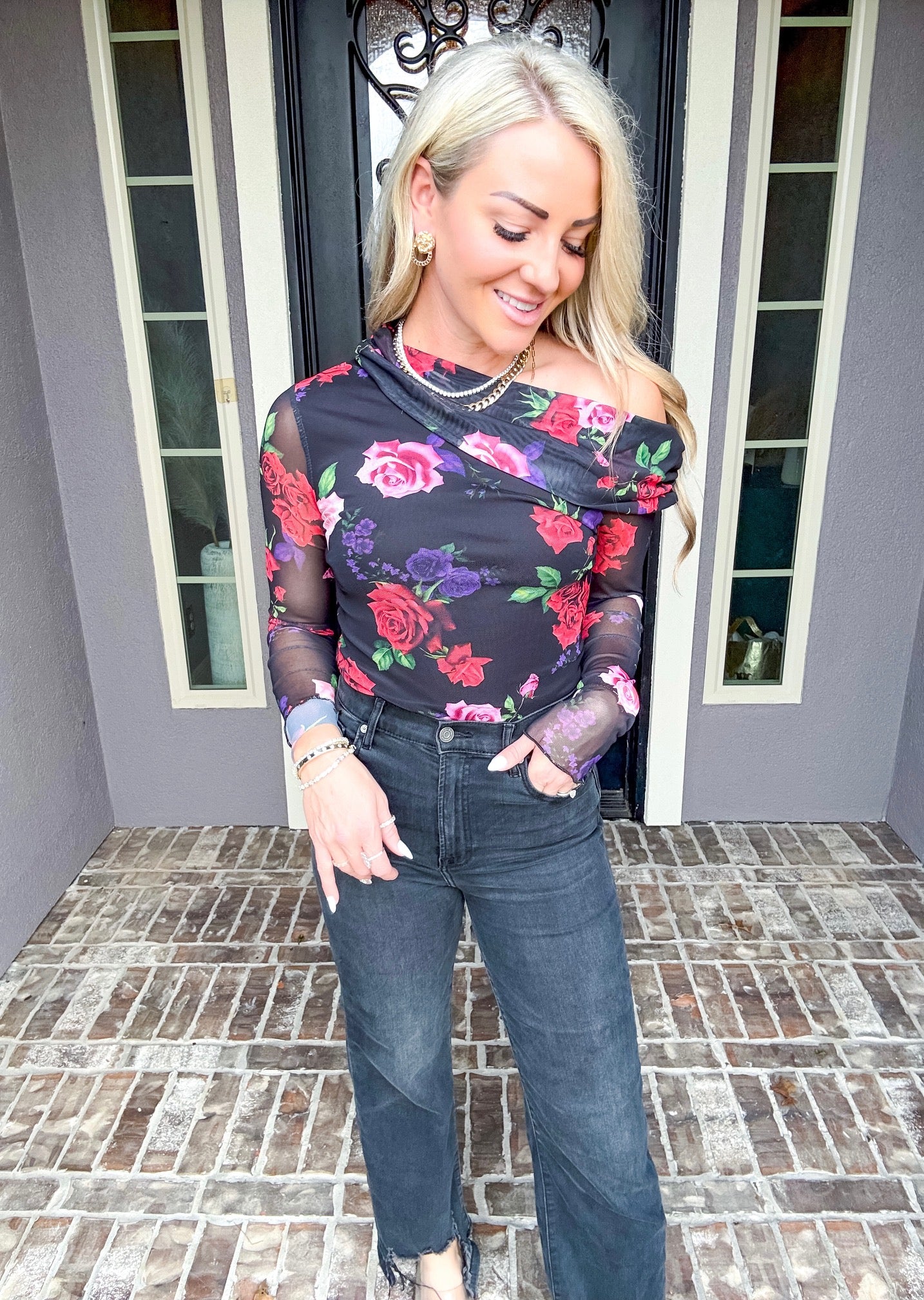 Cover Me In Roses Off Shoulder Top