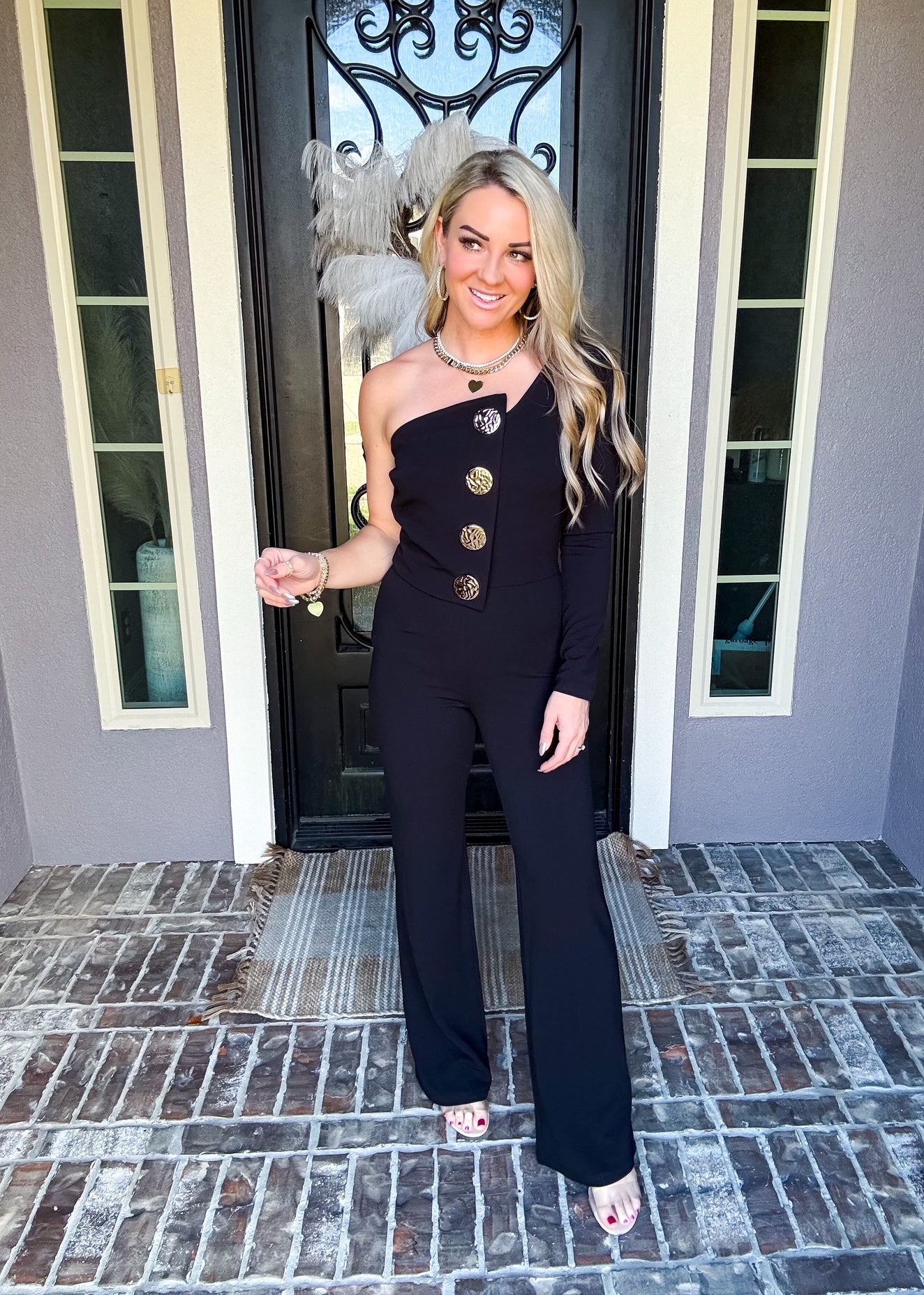 Midnight Kiss Gold Button Jumpsuit