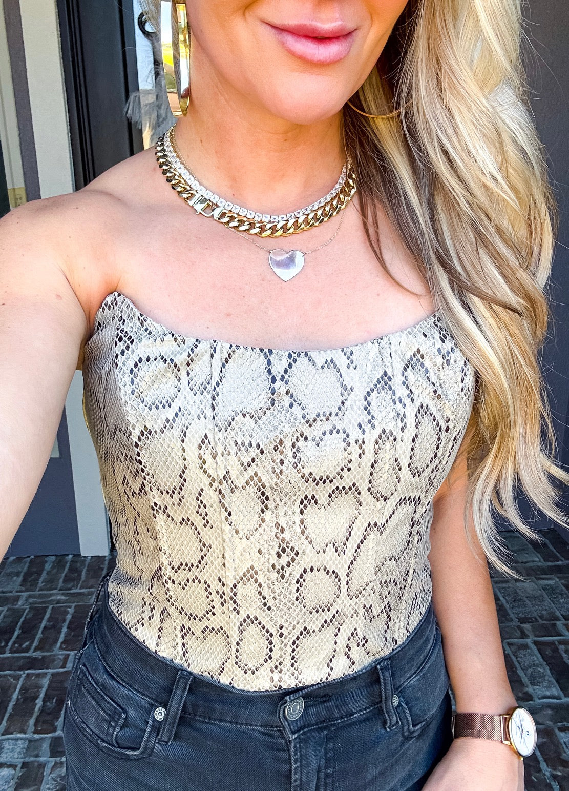 Weekend Seeker Snakeskin Corset Top