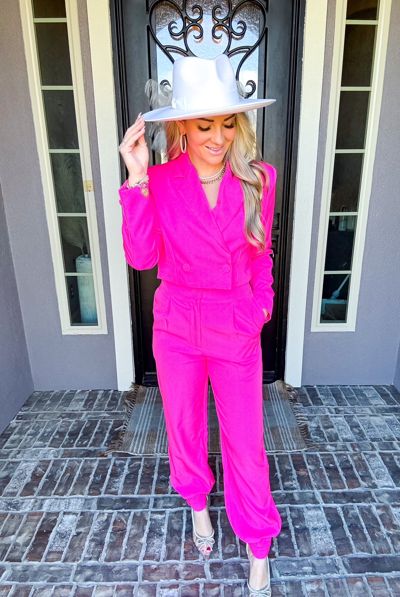 Make That Money Cropped Suit Top - Pink