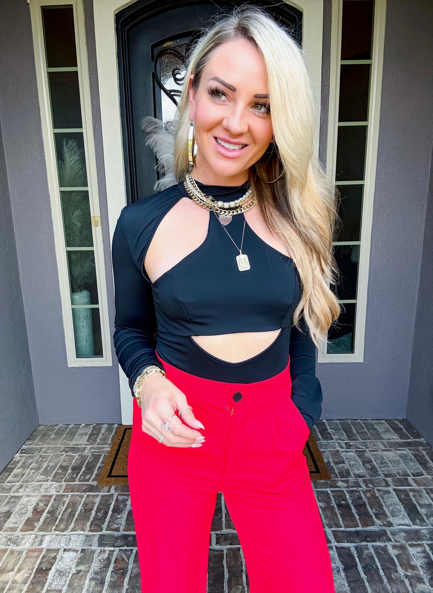 Attention Getter Cutout Bodysuit - Black