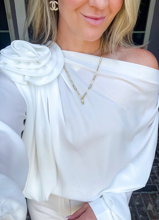 Chic Off Shoulder Rose Blouse - White