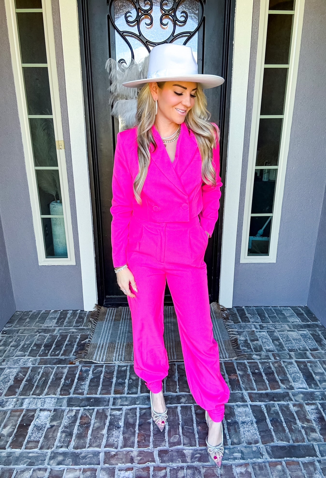 Make That Money Cropped Suit Top - Pink