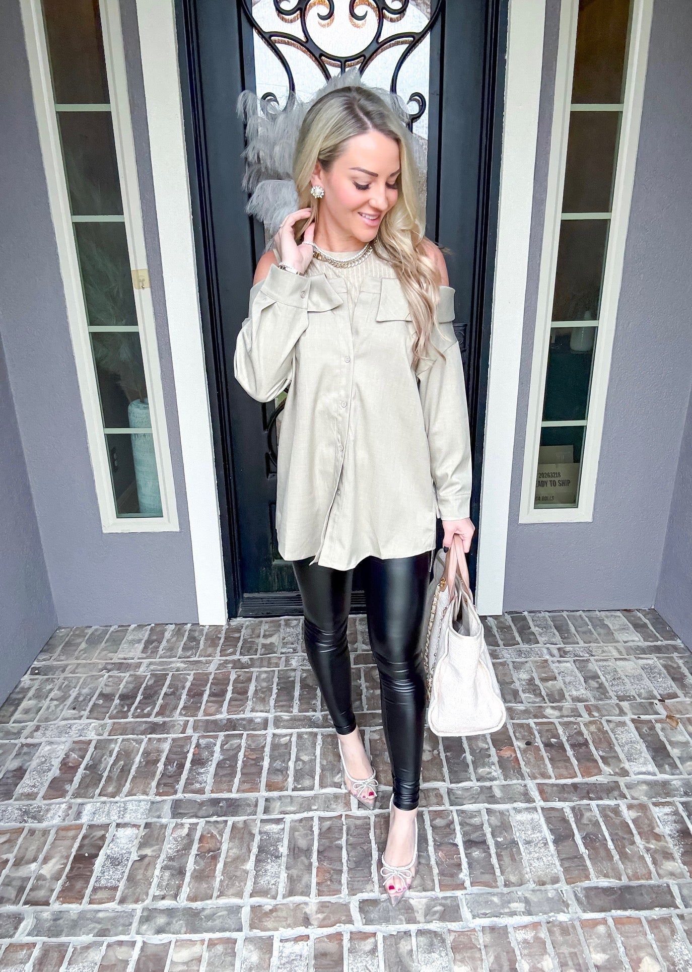 Posh Off Shoulder Belted Top - Taupe