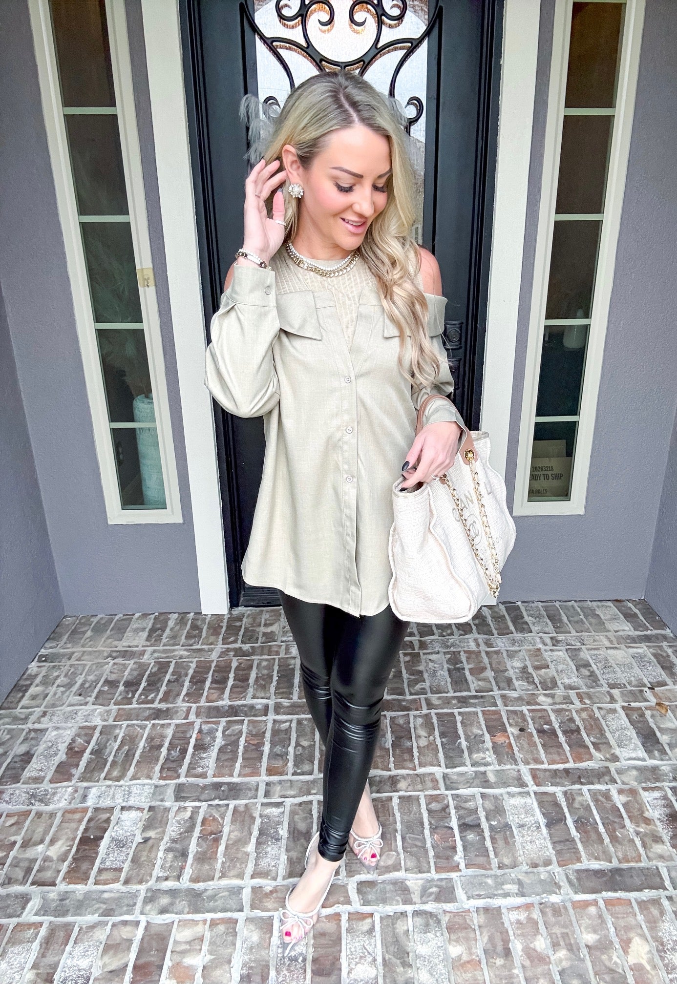 Posh Off Shoulder Belted Top - Taupe