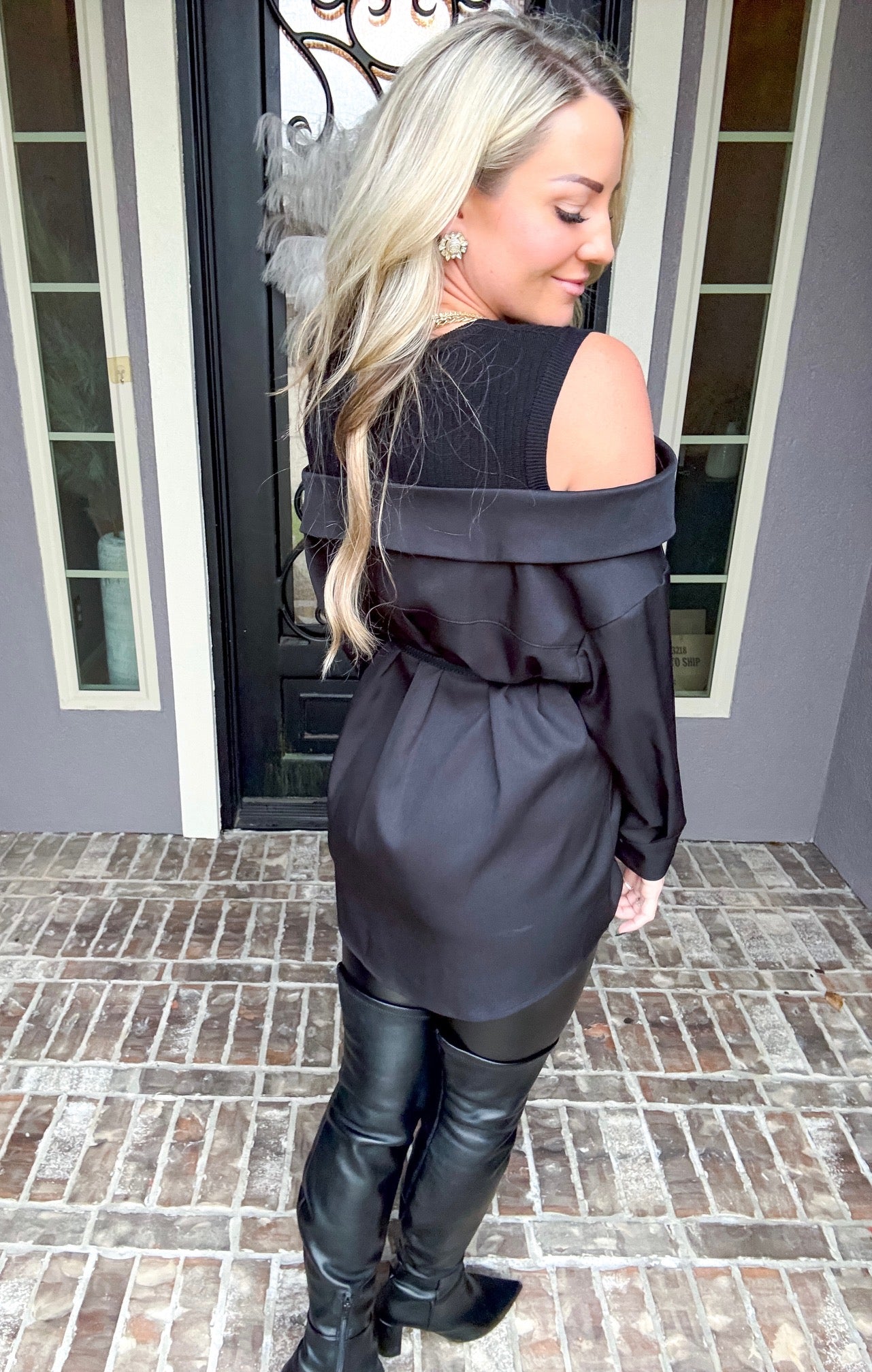 Posh Off Shoulder Belted Top - Black