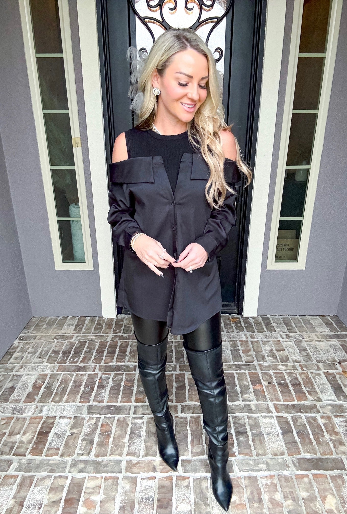 Posh Off Shoulder Belted Top - Black