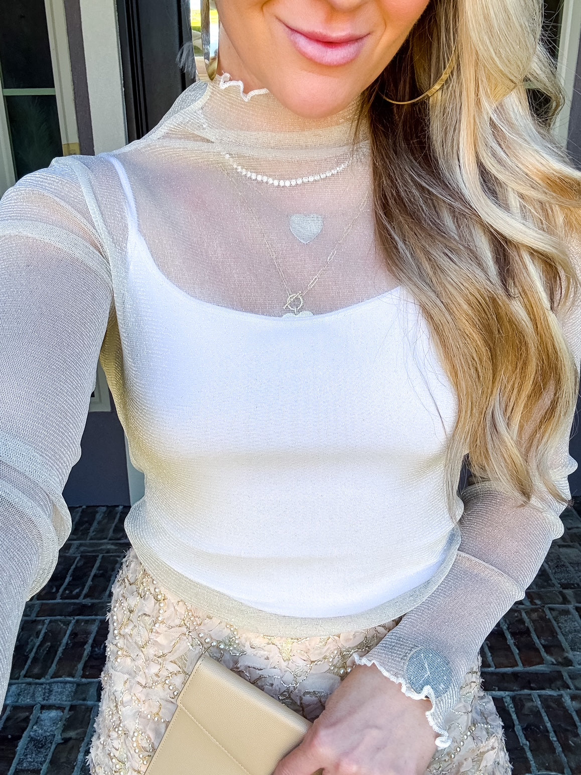 Love Note Sheer Sparkle Top - Ivory