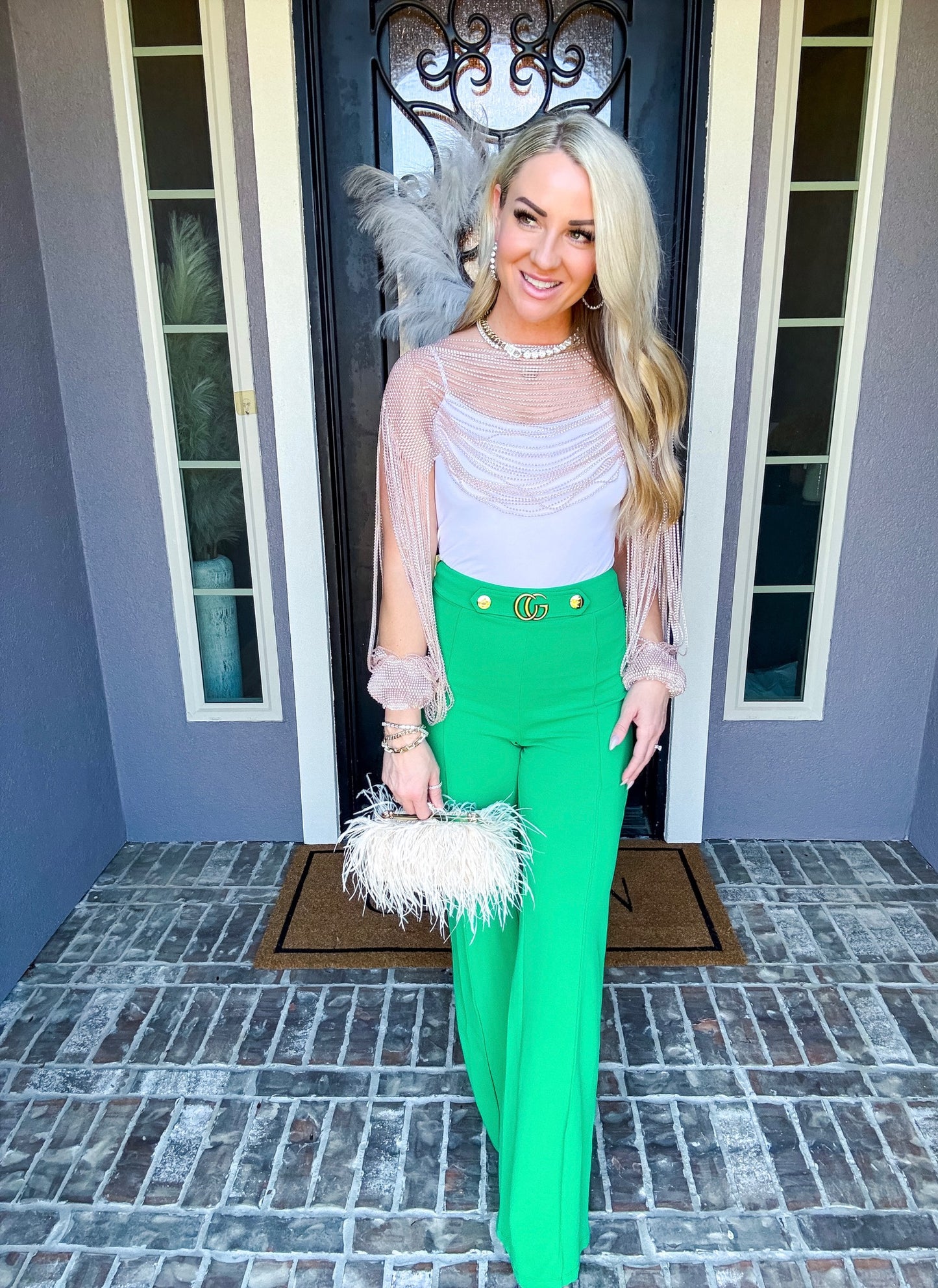 Bejeweled Overlay Top - Pink