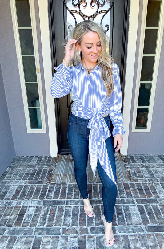 Cafe Date Striped Tie Top