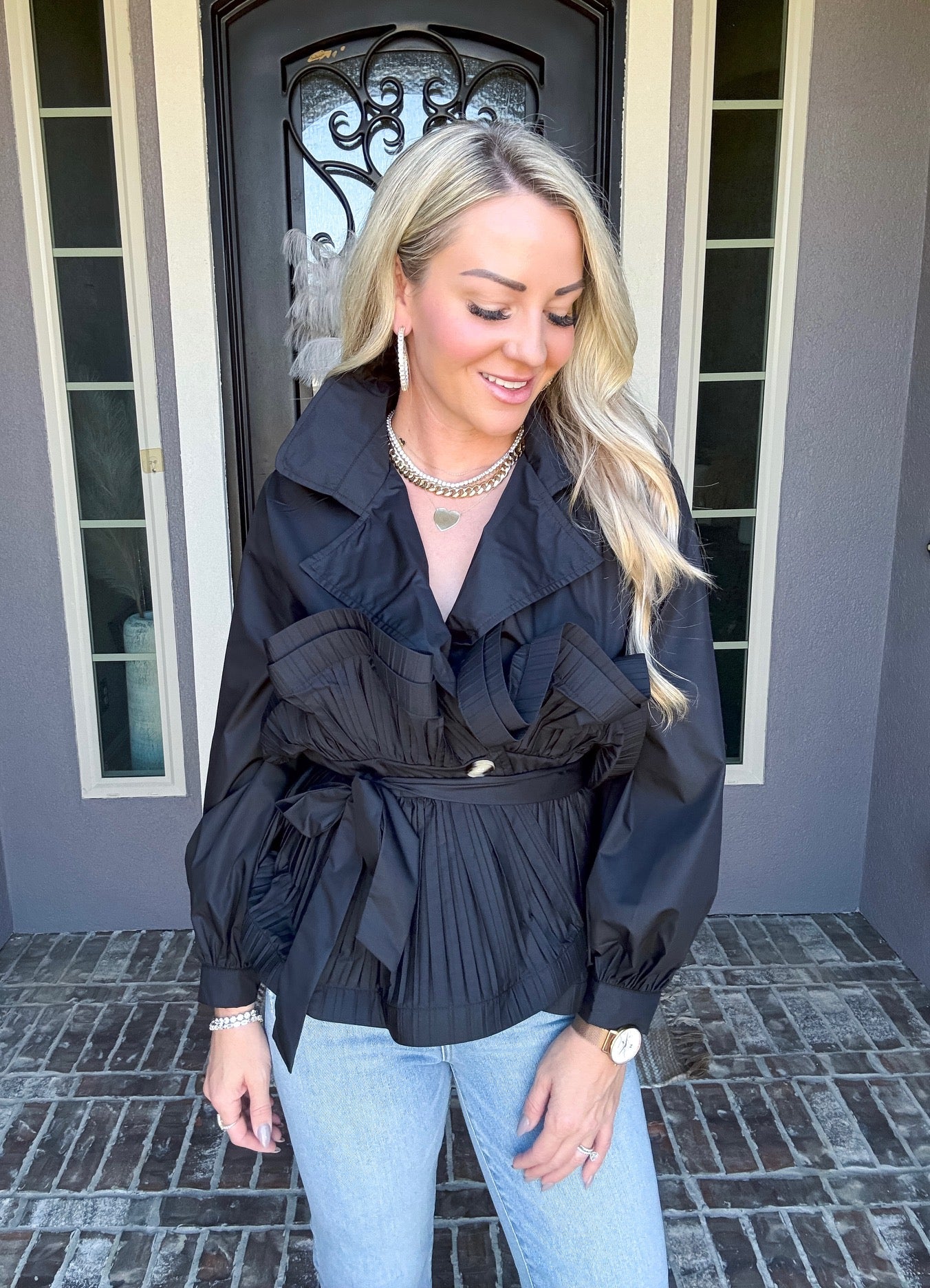 Capture This Ruffle Trench - Black