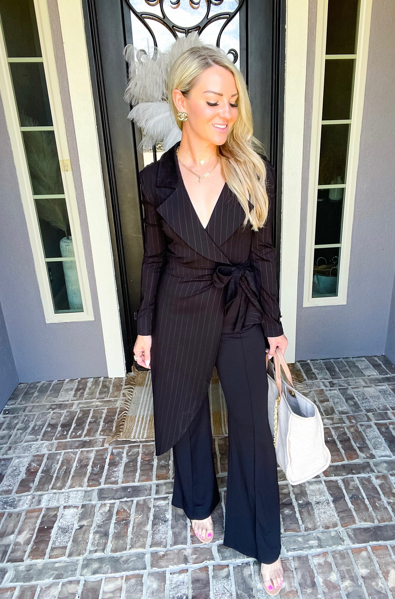 Board Room Babe Pinstripe Jumpsuit