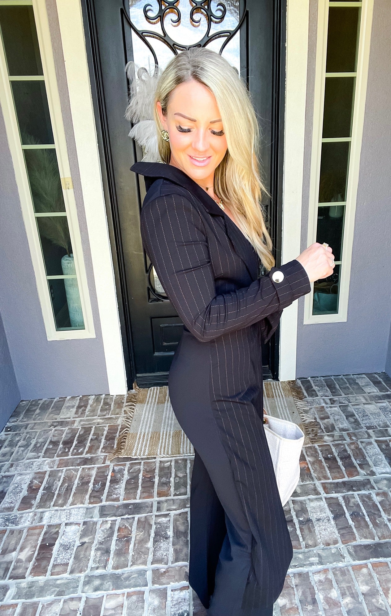 Board Room Babe Pinstripe Jumpsuit