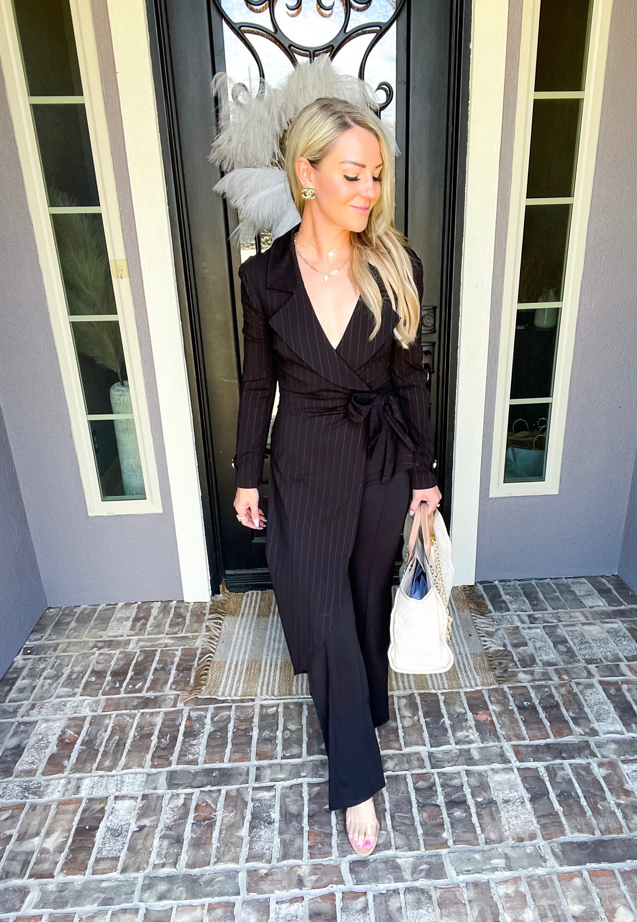 Board Room Babe Pinstripe Jumpsuit