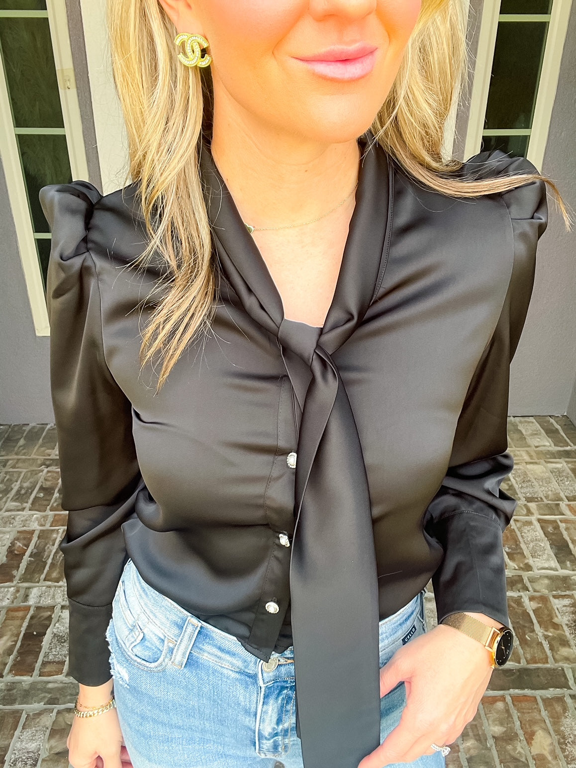 Chic Satin Blouse - Black