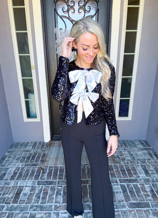 Unforgettable Sequin Bow Jacket - Black