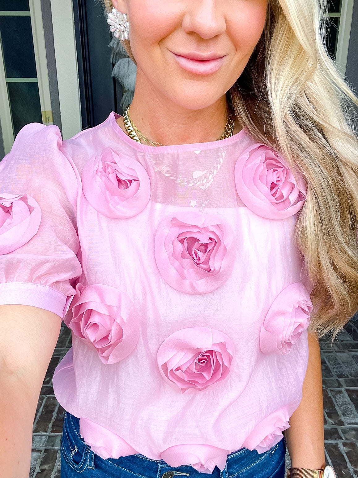 Smell The Roses Blouse - Pink