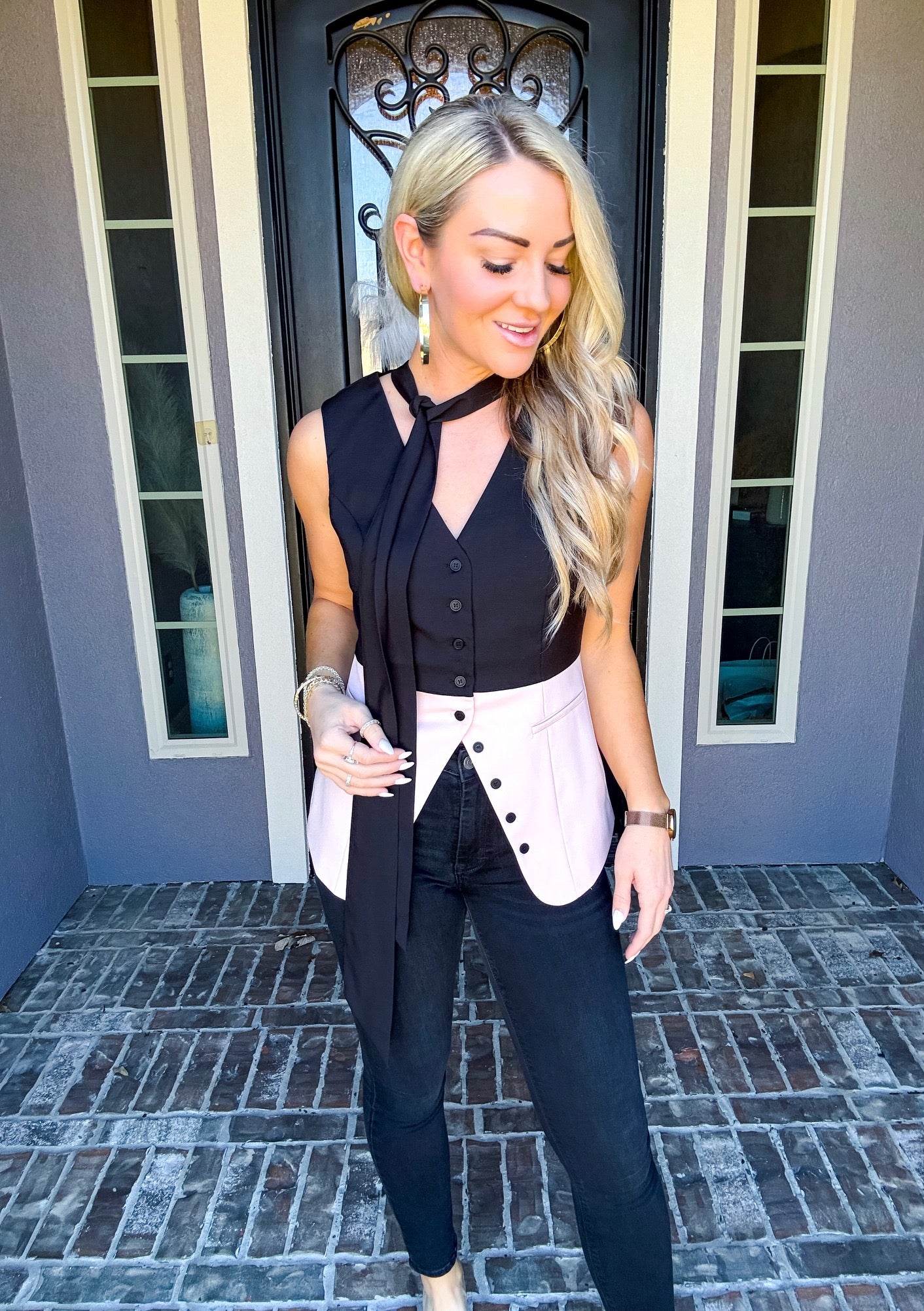 Roma Contrast Button Down Top