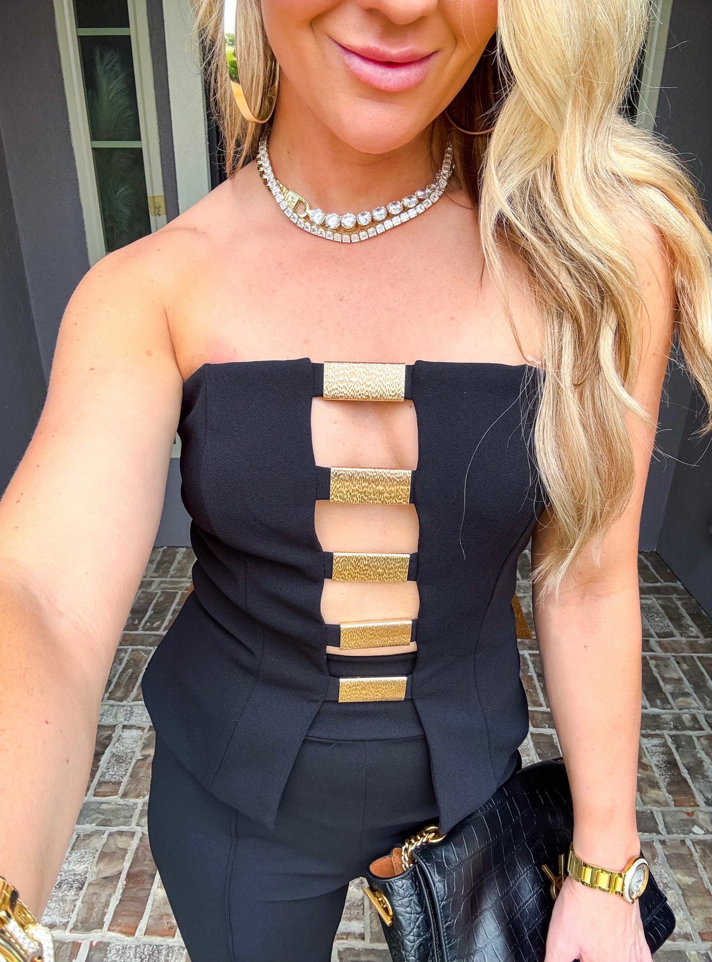 City Lights Gold Detail Strapless Top