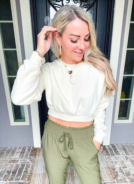 Live In It Cropped Sweatshirt - Ivory