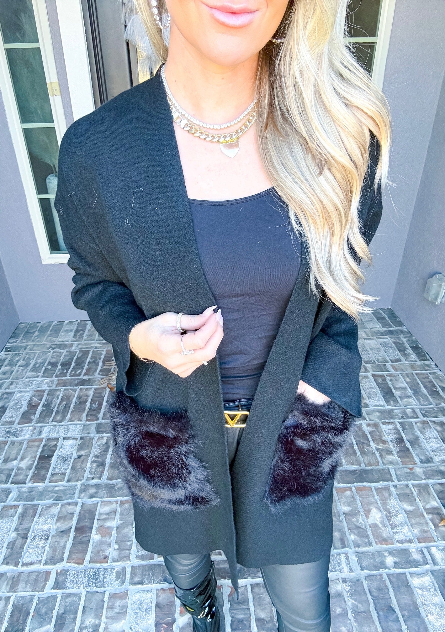 Downtown Darling Fur Cardi - Black