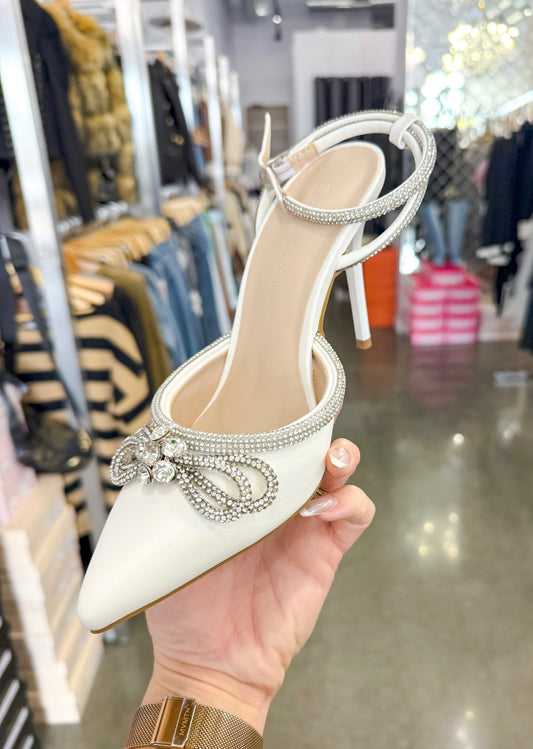 White Jeweled Bow Pumps