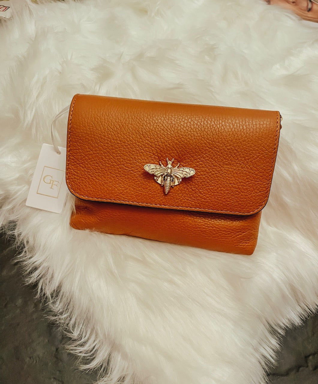 Leather Bee Purse - Cognac