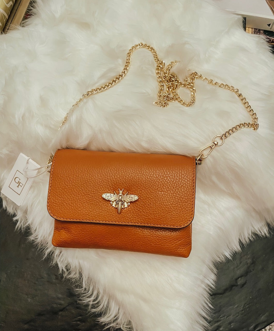 Leather Bee Purse - Cognac