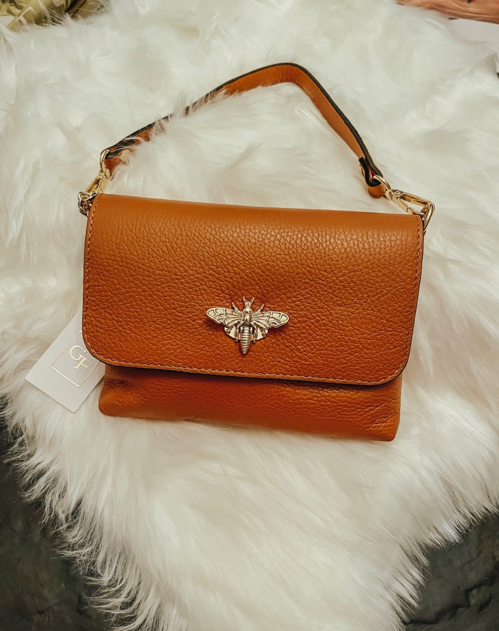 Leather Bee Purse - Cognac