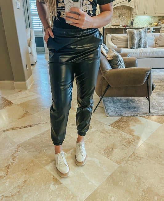 Faux Leather Joggers